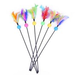 Interactive Cat Teaser Toy Rod With Bell And Feather 5pcs Random Colors RANDOM3