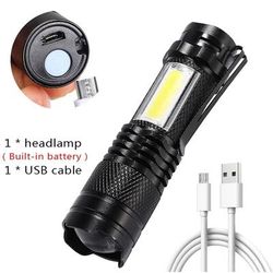 Portable Q5 LED Flashlight: Built In Battery, 2000 Lumens, Waterproof Ideal For Outdoor Use 1pc S016 Plastic