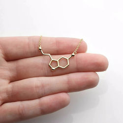 Zinc Alloy Serotonin Molecule Necklace Gold