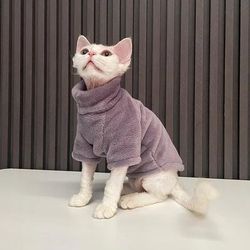 Turtleneck Cat Sweater Coat Winter Warm Hairless Cat Clothes Soft Fluff Pullover Shirt For Maine Coon Cats Chihuahua Clo M 1