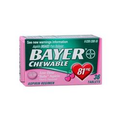 Bayer Pain Relief 81 mg Strength Aspirin Chewable Tablet 36 per Bottle (663549_BT)