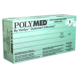 Polymed Exam Glove Small NonSterile Latex Standard Cuff Length Fully Textured Ivory Not Rated (349004_CS)