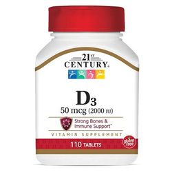 21st Century Vitamin Supplement Vitamin D 2,000 IU Strength Tablet 110 per Bottle (852701_BT)