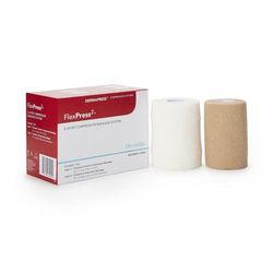 FlexPress2 2 Layer Compression Bandage System 4 Inch X 7-1/10 Yard / 4 Inch X 8-9/10 Yard Self-Adherent Closure Tan / White NonSterile Standard Compre