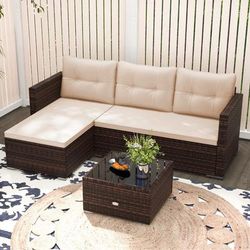 4 Seat Outdoor Wicker Furniture Set With Tempered Glass Coffee Table & Soft Cushions Durable Rattan Patio Sofa 4 Seat Outdoor Wicker Furniture Set With Tempered Glass Coffee Table & Soft Cushions Durable Rattan Patio Sofa