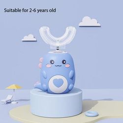 Kids U Shaped Electric Toothbrush 360 Smart Cartoon Silicone Toothbrush, Rechargeable & Sonic For Children 2 6 Years Old Blue