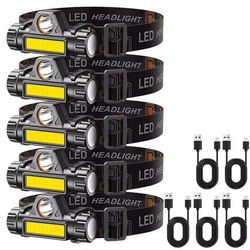 Rechargeable LED Headlamp With Magnetic Base And Waterproof Design 5pcs