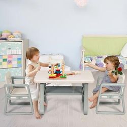 Kids Table And 2 Chairs Set With Storage Shelf, Durable & Safe Play Furniture Kids Table And 2 Chairs Set With Storage Shelf, Durable & Safe Play Furniture