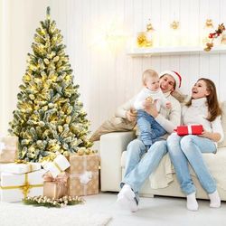 Pre Lit Snow Flocked Christmas Tree (6 7 8 Feet), Sturdy Metal Stand Included Pre Lit Snow Flocked Christmas Tree (6 7 8 Feet), Sturdy Metal Stand Included