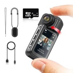 Mini POV Action Camera With Magnetic Mount And 2.7K Recording black With 64gb Card
