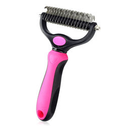 Double Sided Shedding Dematting Pet Grooming Brush, Undercoat Rake Comb For Dogs & Cats pink