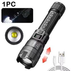 High Lumen Tactical LED Flashlight Rechargeable Zoom Torch With USB Charging & Display For Camping, Hiking & Emergency p50