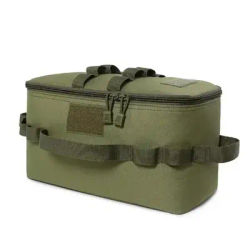 Camping Gas Canister Storage Bag, Foldable Outdoor Tool Organizer With Large Capacity, Ground Nail, Picnic Cookware green