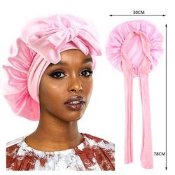 New Satin Sleeping Cap For Women, Solid Wide Band Stretch Bonnet For Hair Care & Night Protection pink