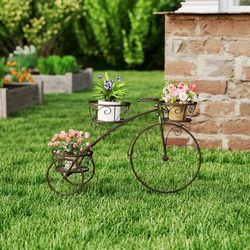 Tricycle Plant Stand Flower Pot Cart Holder With 3 Hollowed Metal Baskets Tricycle Plant Stand Flower Pot Cart Holder With 3 Hollowed Metal Baskets