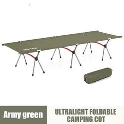 WESTTUNE Ultralight Camping Cot With Leg Extenders Foldable Aluminum Travel Bed army Green