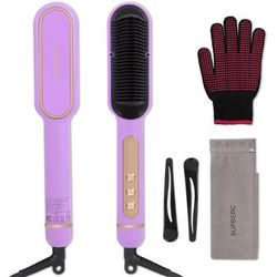 Negative Ionic Hair Straightener Brush For Women, Fast Heating & Anti Scald Auto Shut Off purple