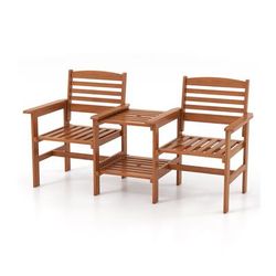 Outdoor Patio Wood Conversation Set With Coffee Table And Umbrella Hole, Solid Wood Furniture For Deck, Porch Outdoor Patio Wood Conversation Set With Coffee Table And Umbrella Hole, Solid Wood Furniture For Deck, Porch