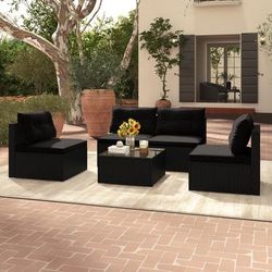 5 Piece Outdoor Patio Furniture Set With Cushions & Coffee Table All Weather Rattan Conversation Set 5 Piece Outdoor Patio Furniture Set With Cushions & Coffee Table All Weather Rattan Conversation Set