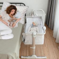 Height Adjustable Baby Side Crib With Music Box & Toys, Portable Co Sleeper Bassinet Height Adjustable Baby Side Crib With Music Box & Toys, Portable Co Sleeper Bassinet