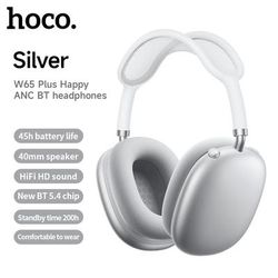W65 Plus Over Ear Wireless Bluetooth Headphones, ANC Noise Canceling Sport Headsets, Hifi Sound Big Earphone silver