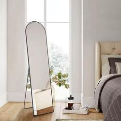 Modern Full Body Mirror With Stand Or Wall Mount 59x16 Inch Aluminum Frame black arched