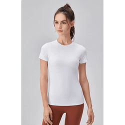 Quick Dry Yoga Workout Shirt Fitted Sports Tee For Womens Running And Gym Training l white