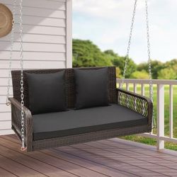 2 Person PE Wicker Porch Swing, Includes Comfortable Seat & Back Cushions For Outdoor Relaxation 2 Person PE Wicker Porch Swing, Includes Comfortable Seat & Back Cushions For Outdoor Relaxation