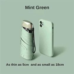 Mini Sun Umbrella, Pocket Rain Umbrella With UV Protection, Windproof & Waterproof Folding Capsule Parasol mint Green