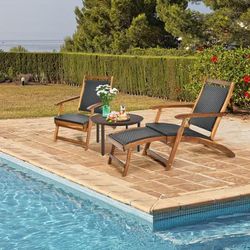 Acacia Wood Frame Folding Lounge Chair, Adjustable Patio Rattan Chair With Retractable Footrest Acacia Wood Frame Folding Lounge Chair, Adjustable Patio Rattan Chair With Retractable Footrest