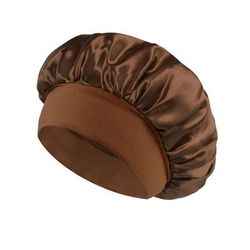Women Satin Bonnet Hair Bonnet For Sleeping Hair Care Silk Bonnets With Wide brim Soft Elastic Band brown