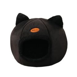 Winter Cat Bed Cozy Deep Sleep Comfort Cave For Cats & Small Dogs Warm Pet Tent Nest With Non Slip Bottom black 14.5 X 14.5 X 14.5 Inch