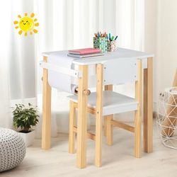 Kids Art Table And Chair Set With Drawer, Paper Roll & 2 Markers, Creative Toddler Activity Station Kids Art Table And Chair Set With Drawer, Paper Roll & 2 Markers, Creative Toddler Activity Station