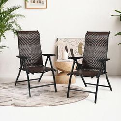 Patio Rattan Folding Chair With Armrest Adjustable Reclining & Durable PE Wicker Patio Rattan Folding Chair With Armrest Adjustable Reclining & Durable PE Wicker
