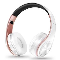 Gold Wireless Bluetooth Headphones For Men Gift, Stereo Headset With Built in MIC & 3.5mm AUX Jack For IPhone Samsung white Rose Gold
