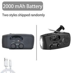 High Capacity Rechargeable Emergency Light Solar & Hand Crank Powered Outdoor Flashlight For Camping & Survival black