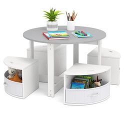 Kids Round Nesting Activity Table With Storage Stools, Ideal For Drawing, Playing, And Organizing Kids Round Nesting Activity Table With Storage Stools, Ideal For Drawing, Playing, And Organizing