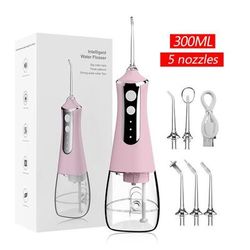 AquaPulse Cordless Water Flosser Rechargeable Oral Irrigator With 5 Nozzles & 3 Cleaning Modes pink