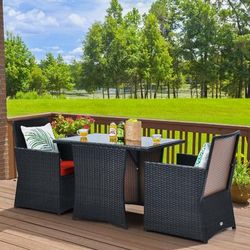 3 Piece Patio Rattan Furniture Set With Cushion And Sofa Armrest, Space Saving Outdoor Dining Set 3 Piece Patio Rattan Furniture Set With Cushion And Sofa Armrest, Space Saving Outdoor Dining Set