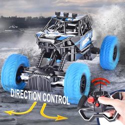 Remote Control Car With Colorful Flashing Lights & Rubber Wheels, Off Road Toy For Kids blue