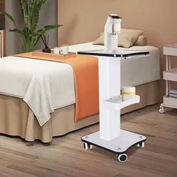 3 Tier Rolling Beauty Salon Trolley With Push Handle And Storage Shelves white