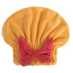 Super Absorbent Bowknot Dry Hair Hat Quick Drying Shower Cap For Women With Striped Pattern yellow