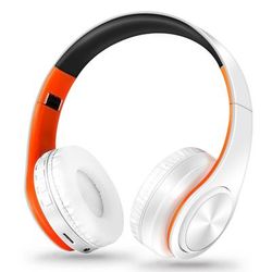 Gold Wireless Bluetooth Headphones For Men Gift, Stereo Headset With Built in MIC & 3.5mm AUX Jack For IPhone Samsung white Orange