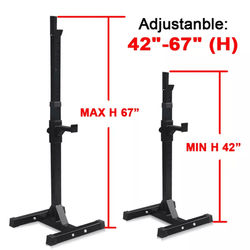 Adjustable Heavy Duty Squat Rack Stands With Barbell Holders For Home Gym Workouts 41" To 67"