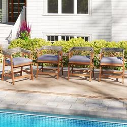 Outdoor Acacia Wood Patio Wicker Dining Chairs Set Of 4 With Seat Cushion Weather Resistant & Comfortable Outdoor Acacia Wood Patio Wicker Dining Chairs Set Of 4 With Seat Cushion Weather Resistant & Comfortable
