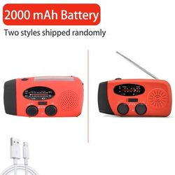 Solar Rechargeable Emergency Radio With LED Light And Hand Crank l0637 Red