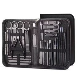 Professional Stainless Steel Manicure And Pedicure Set Grooming Kit With Scissors And Nail Tools 32pcs Black black