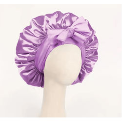 Adjustable Satin Bonnet For Sleeping With Tie Band Soft Hair Protection For Women And Men light Purple