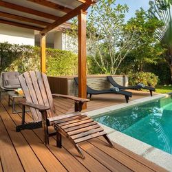 Solid Fir Wood Adirondack Chair, Relaxing Patio Deck Lounger, Beach Seat & Poolside Ottoman Combo Solid Fir Wood Adirondack Chair, Relaxing Patio Deck Lounger, Beach Seat & Poolside Ottoman Combo