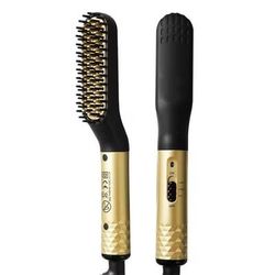 Electric Heated Beard Brush Kit Quick Hair Straightening Comb For Mens Styling gold eu